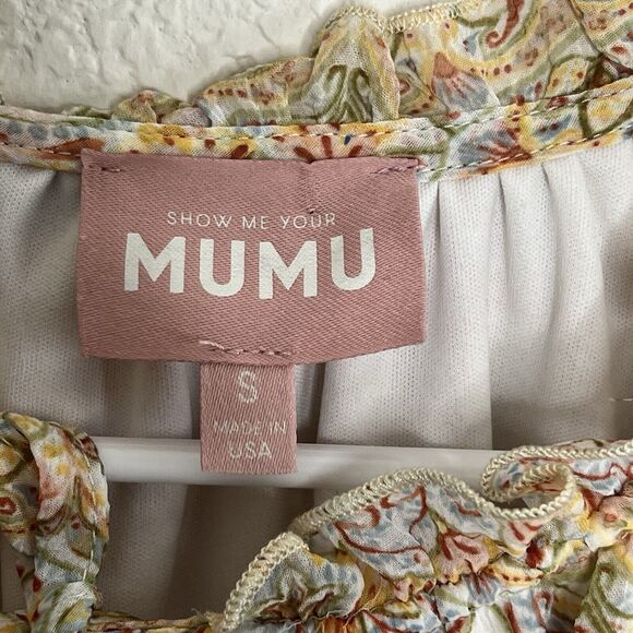 Show Me Your Mumu Paisley Birdie Yellow Mini Dress Long Sleeve Boho Small T21 - Picture 8 of 8